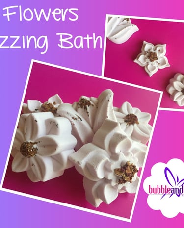 a bunch of flowers that are bath bombs without harsh chemicals