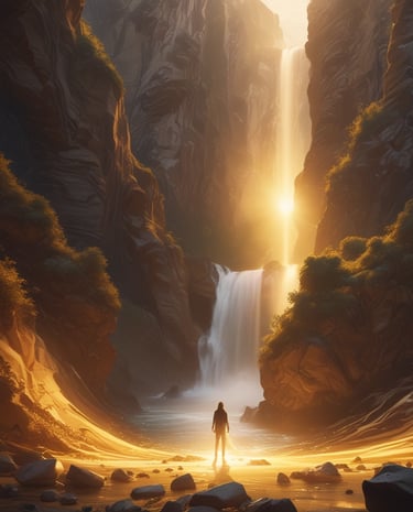 A person realizing they hold the same universal energy within them that they thought was external