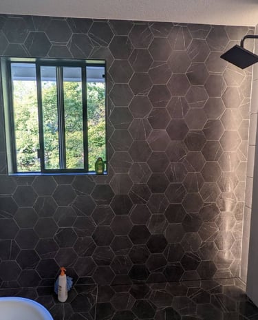 walk in shower with backlite in shower