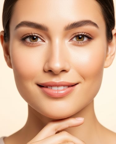 A close-up portrait of a woman with clear skinhighlighting her enhanced natural beauty after facial