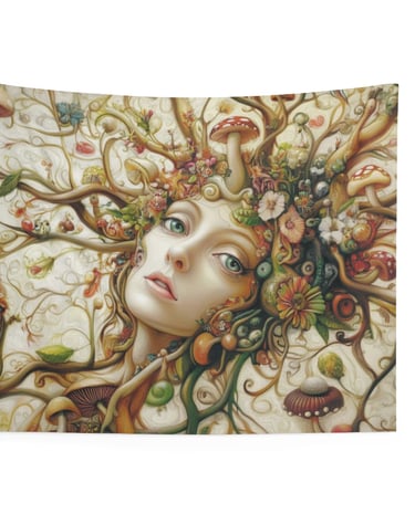 trippy mushroom woman tapestry