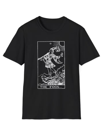 black and white the fool tarot t-shirt