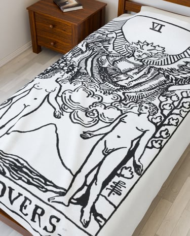 black and white the lovers tarot plush blanket