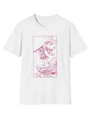 white and pink the fool tarot t-shirt