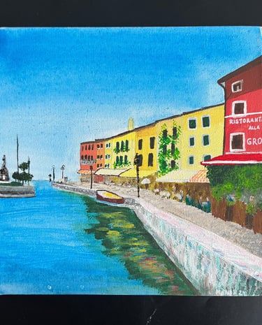 Acryl Bild Gemälde Hafen von Lazise Italien