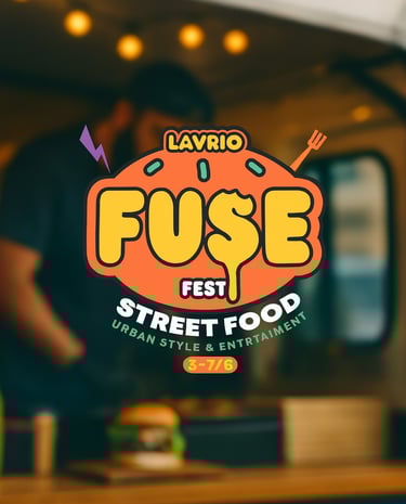 A GUY CUTTING A BURGER IN HIS STREET FOOD VAN AND OUR LOGO INFRONT OF HIM