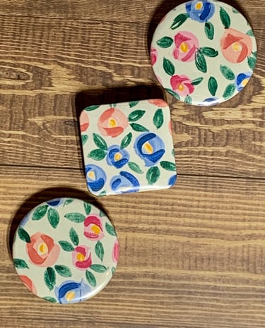 Circle and Square floral metal and mylar magnets