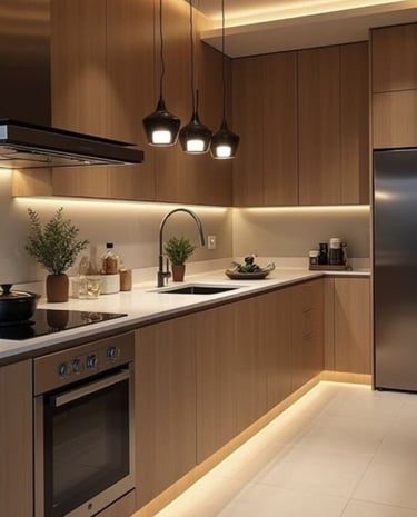 Ergonomik dolap sistemleri kullanılan mutfak tasarımı