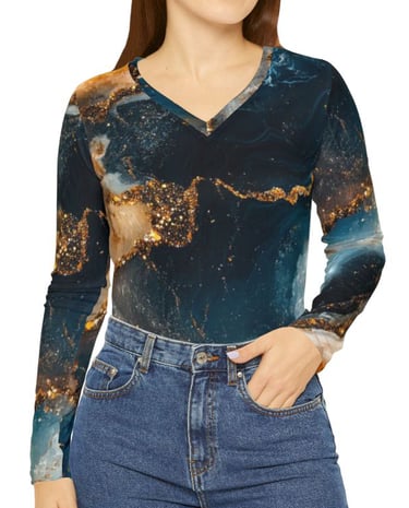 blue gold marble long sleeve top