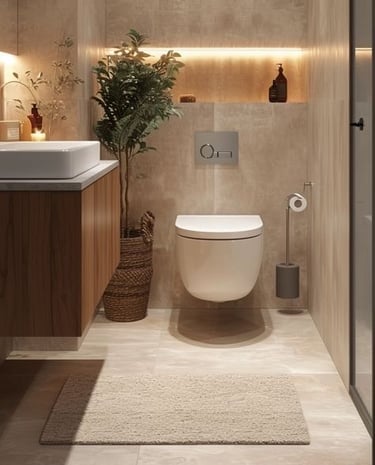 modern aydınlatmalı banyo tasarımı uygulaması