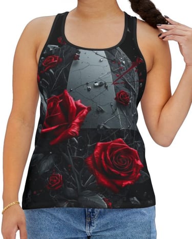 black red rose crystal tank top
