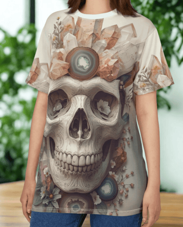 woman wearing a skull t-shirt
