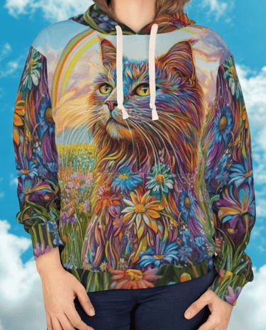 woman wearing a cat hoodie