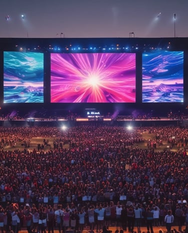 An outdoor event showcasing large LED screens with engaging visuals.