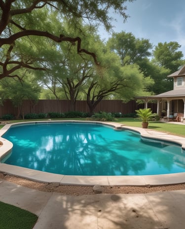 A family enjoying their freshly serviced swimming pool in the afternoon.