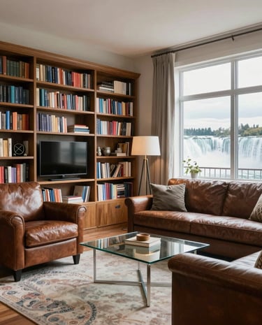 Before and after photos of a living room cleaned, repaired, and staged for real estate listing.