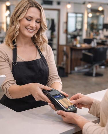 woman taking payment