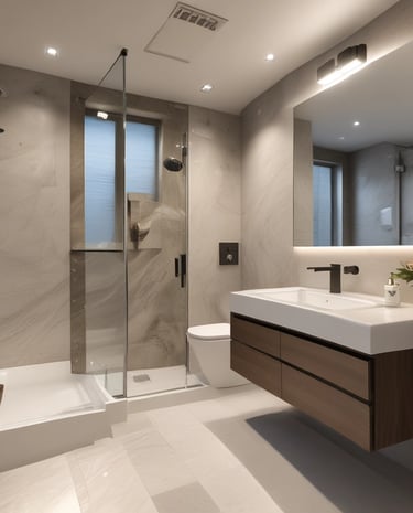 Beautifully remodeled bathroom with clean lines and modern fixtures.