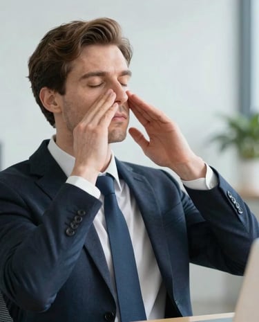 Peaceful breathing exercise outdoors with soft morning light.
