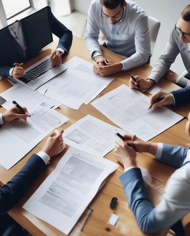 Professional team reviewing export documentation