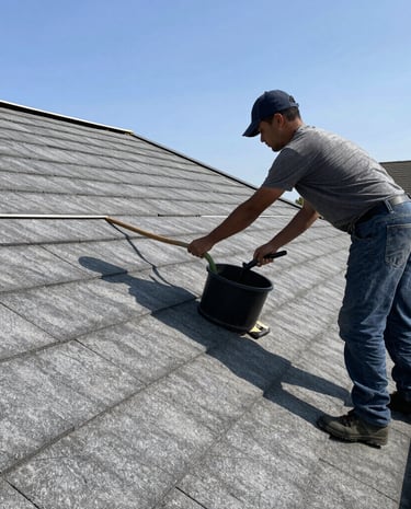 Emergency roofing team responding quickly to a storm-damaged roof at dusk.