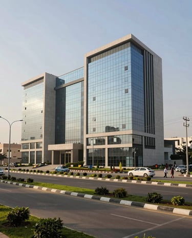 A sleek rooftop view showcasing the cityscape around New City Phase II with clear architectural lines.