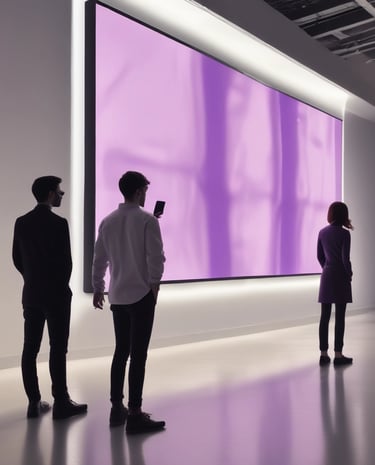 A team of professionals collaborating on a creative project in a bright, modern workspace.