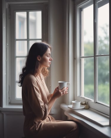 A healthcare professional is taking the blood pressure of a seated woman. The healthcare worker is wearing a stethoscope and a floral-patterned shirt, while the patient is wearing a dark shirt and sitting comfortably with her eyes closed. In the background, two women in red uniforms are engaged in conversation. Several pamphlets are visible on the table, suggesting a medical or educational setting.