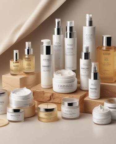 A collection of luxury beauty products, including a tube of pink lipstick, a small bottle of perfume, and a tube of lotion, all from the brand Givenchy. They are arranged on a soft, white surface that contrasts with the sleek, metallic and pastel packaging.