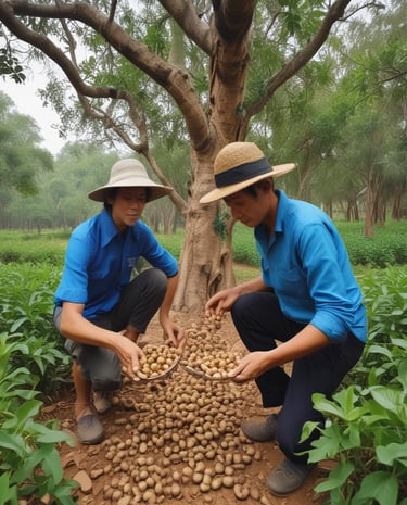 Cashew nuts being harvested in a Cambodian farm.