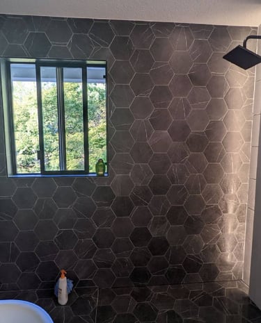 walk in shower with backlite in shower
