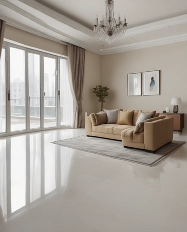 A happy family standing outside their well-maintained house on a sunny day.