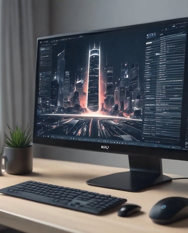 un écran de moniteur d'ordinateur avec un clavier et une souris d'ordinateur