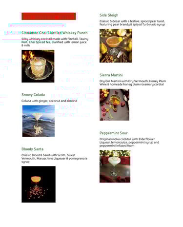 Custom menu for Chesterfield holiday party Bender Mixology Services