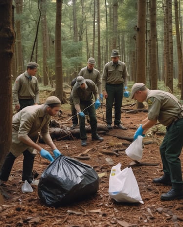 A close-up of a volunteer educating children about nature conservation in an outdoor setting.
