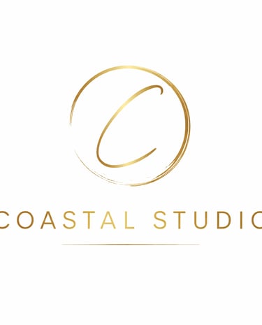Elegant gold Coastal Studio logo with a cursive letter C inside a brushstroke circle.