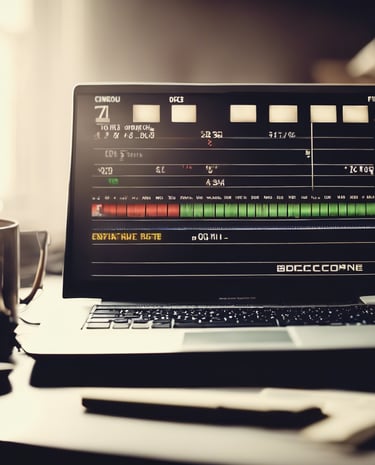 A laptop displaying digital audio workstation software with a project open on the screen, showing various audio tracks in a timeline format. The software interface has multiple panels with track names and audio waveforms visible. The room is softly lit, as indicated by the warm glow on the left side.