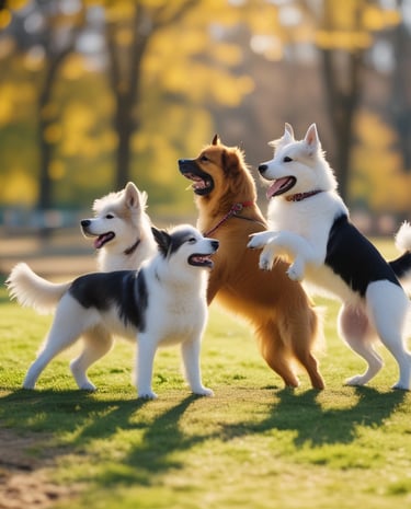 Happy dog running freely in a freshly cleaned yard.