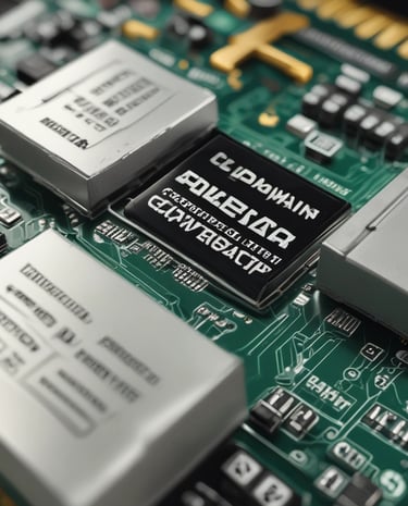 A diverse team of engineers collaborating over a digital blueprint of battery technology.