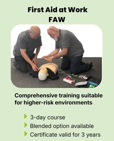 demonstrating using an AED during a First Aid at Work course