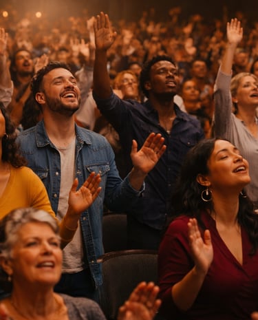 Crowd in worship and praise to God
