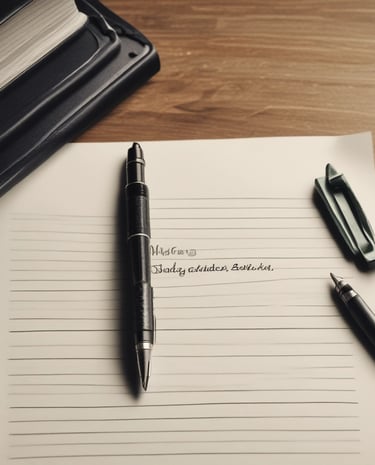 A close-up of hands holding a well-worn Bible beside a laptop and notebook on a wooden desk.
