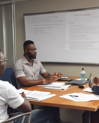 A friendly consultant discussing marketing plans with a small business owner in a cozy office.
