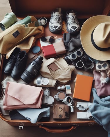 A traveler exploring a vibrant city with a suitcase in hand.