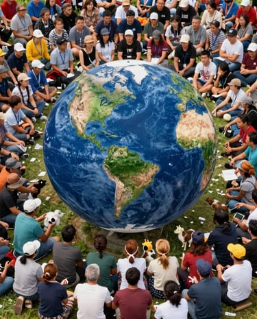 A community gathering engaging in a cultural event promoting sustainability and social responsibility.