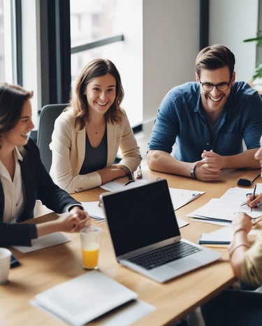 a group of people sitting around a table