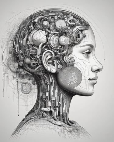 Abstract visualization of interconnected AI narratives flowing gently like a calm river.