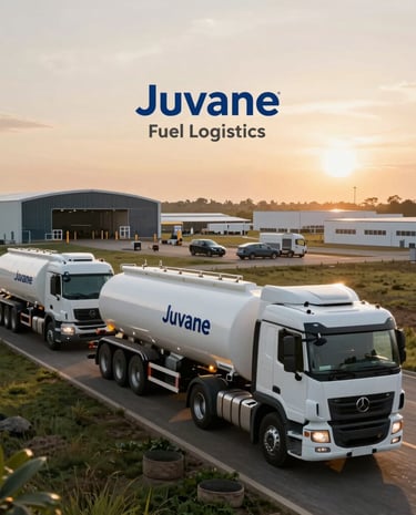 Photo of the Juvane Transportes team wearing safety gear during a fuel loading operation.