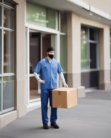 A courier using a mobile device to confirm a time-sensitive shipment delivery.