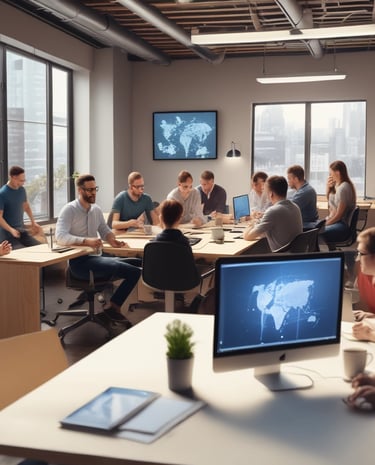 An abstract digital illustration representing data flow and system optimization processes.